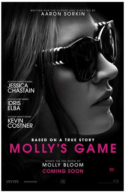 Jessica Chastain MOLLY'S GAME Idris Elba Kevin Costner movie poster 11x17