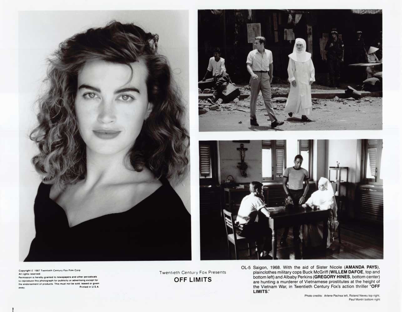 Amanda Pays OFF LIMITS Willem Dafoe Gregory Hines original 10x8 press photo 1987