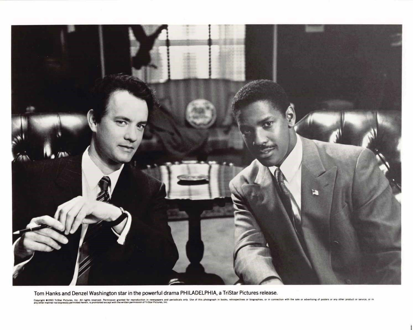 Tom Hanks PHILADELPHIA Denzel Washington original press photo 1993