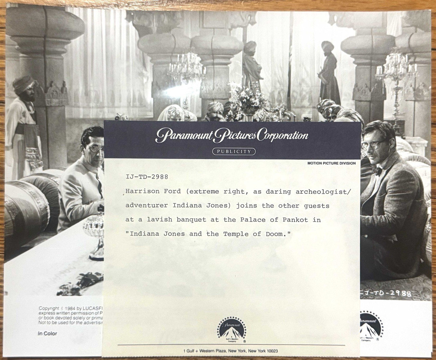 Harrison Ford INDIANA JONES TEMPLE OF DOOM original 8x10 press photo 1984