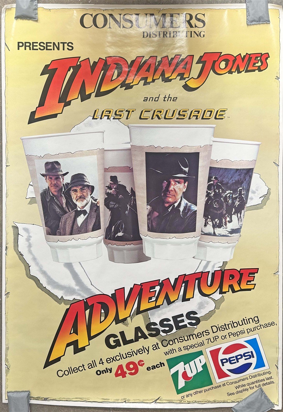 Indiana Jones CONSUMERS DISTRIBUTING Pepsi store display oversize poster 1989