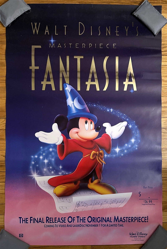 Disney Home Video FANTASIA original 26x40 VHS LaserDisc movie poster 1991