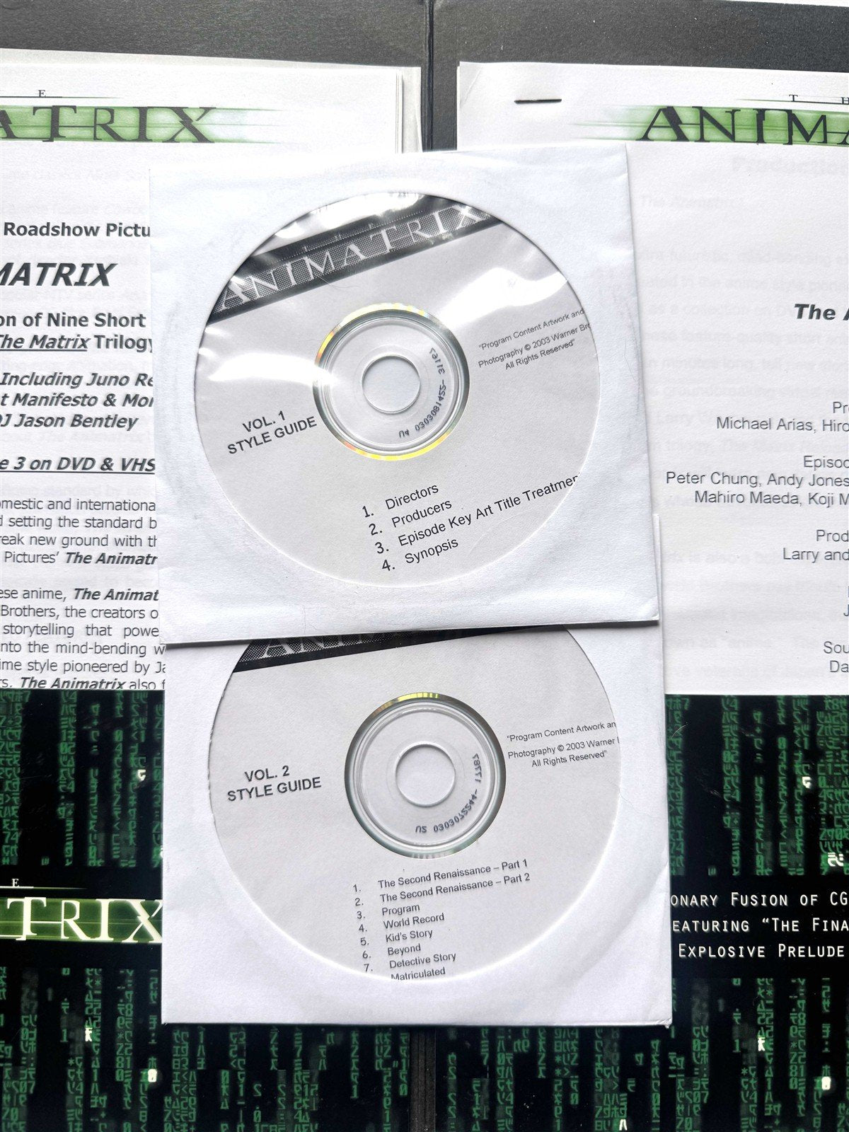 Wachowski's THE ANIMATRIX limited distribution anime style guide press kit 2003
