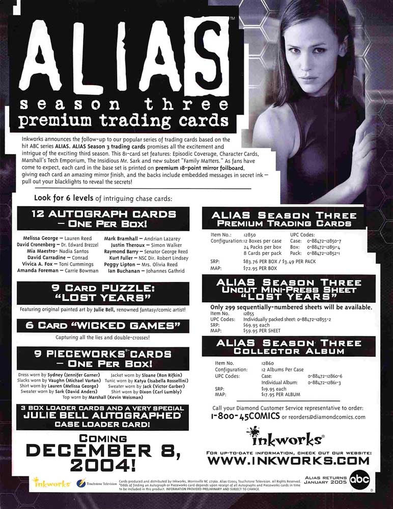 Inkworks ALIAS Season Three trading cards sell sheet 2004 Jennifer Garner