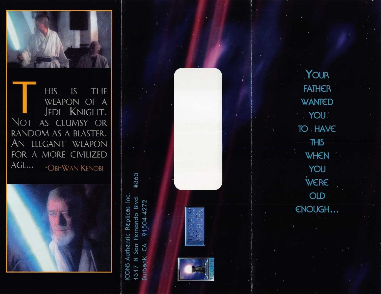 Icons Replicas STAR WARS vintage Skywalker Lightsaber 1996 sell sheet