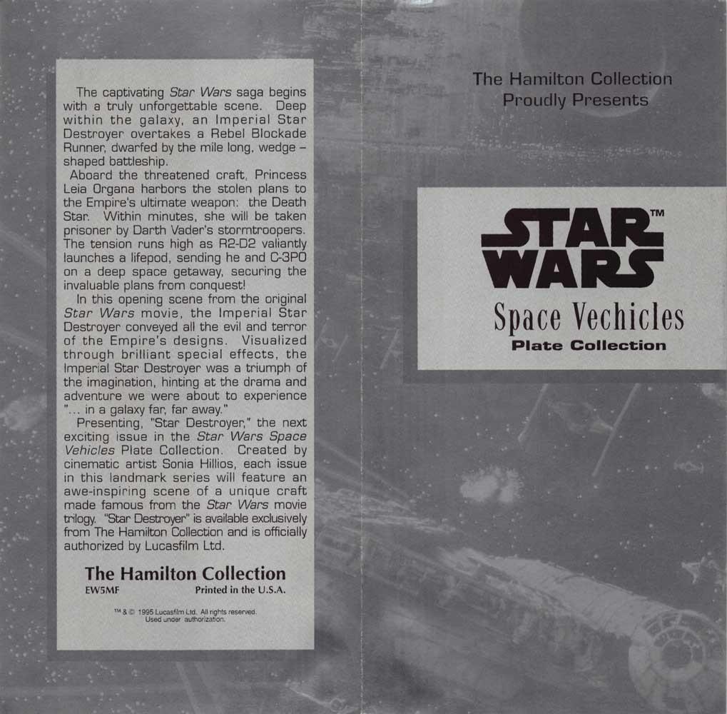 Hamilton Collection STAR WARS Star Destroyer plate sell sheet 1995 Sonia Hillios