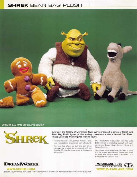 McFarlane Toys SHREK bean bag plush sell sheet 2001