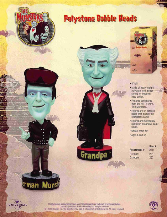 Sideshow Toy THE MUNSTERS polystone bobble heads sell sheet 1999