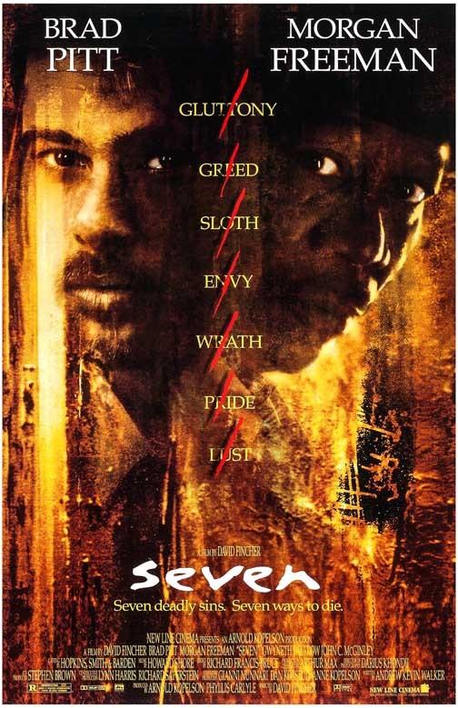 Brad Pitt SEVEN Morgan Freeman Gwyneth Paltrow movie poster 11x17 David Fincher