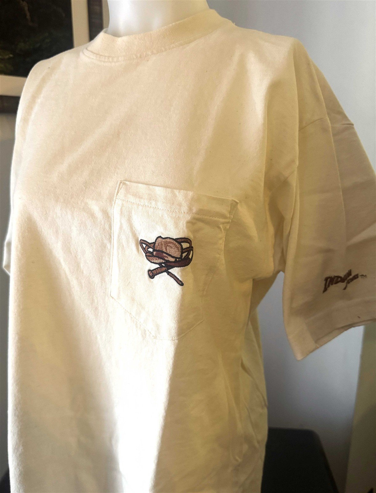 1990's Disney INDIANA JONES embroidered USA tee shirt w/ pocket NEW