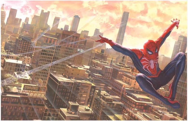 Sony Insomniac SPIDER-MAN video game poster 17x11 Alex Ross