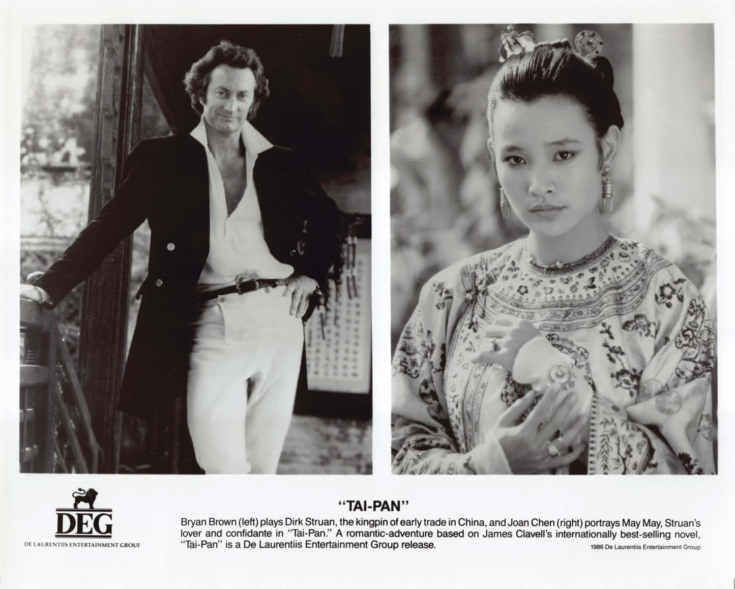 Bryan Brown TAI-PAN Kyra Sedgwick Joan Chen 1986 original 8x10 press photos