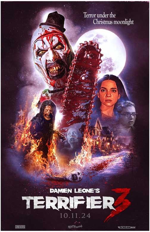 Damien Leone's TERRIFIER 3 Art the Clown cast advance movie poster 11x17
