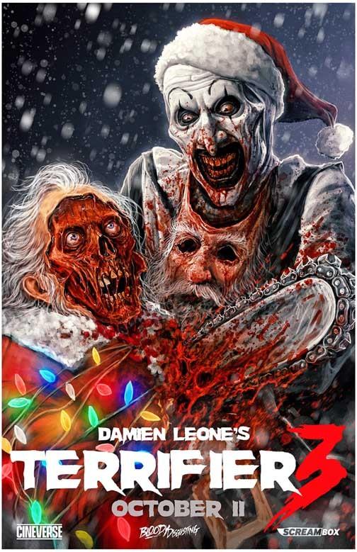 Damien Leone's TERRIFIER 3 Art the Clown Santa face advance movie poster 11x17