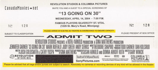 Jennifer Garner 13 GOING ON 30 Mark Ruffalo premiere ticket 2004