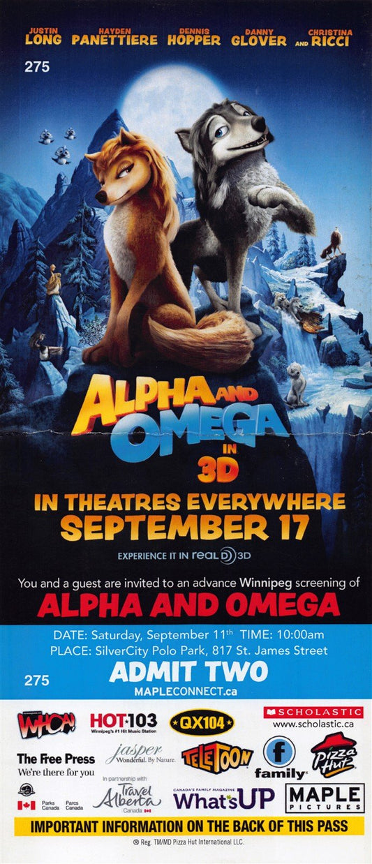 Christina Ricci ALPHA AND OMEGA IN 3D premiere ticket 2010