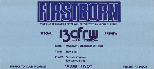 Teri Garr FIRST BORN Peter Weller premiere ticket 1984