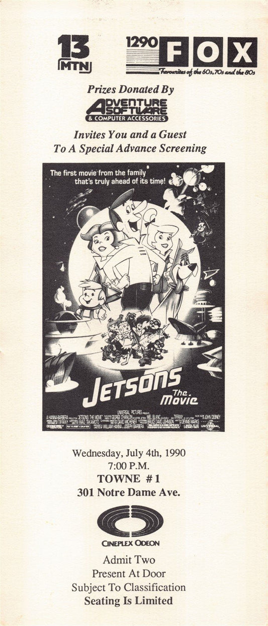 JETSONS THE MOVIE Mel Blanc premiere ticket 1990