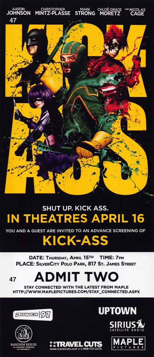 Aaron Johnson KICK-ASS Chloe Grace Moretz Nicolas Cage premiere ticket 2010