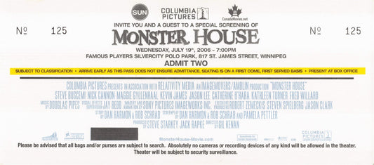 Steve Buscemi MONSTER HOUSE Catherine O'Hara premiere ticket 2006