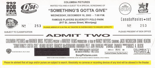 Diane Keaton SOMETHING'S GOTTA GIVE Jack Nicholson premiere ticket 2003