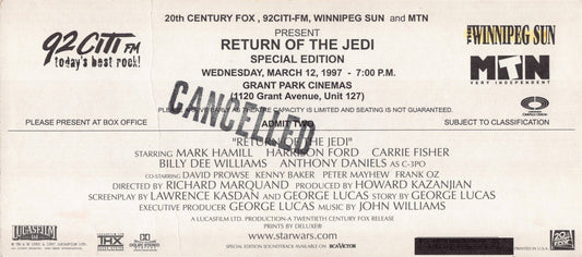 Lucasfilm STAR WARS SPECIAL EDITION RETURN OF THE JEDI premiere ticket 1997