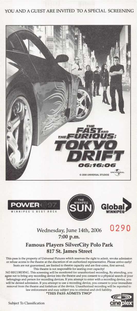 FAST AND THE FURIOUS TOKYO DRIFT premiere ticket 2006