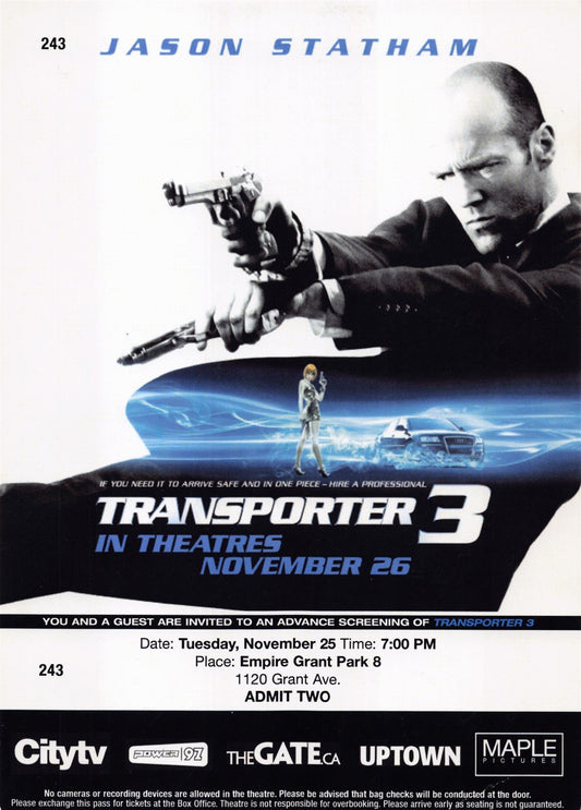 Jason Statham TRANSPORTER 3 original premiere ticket 2008