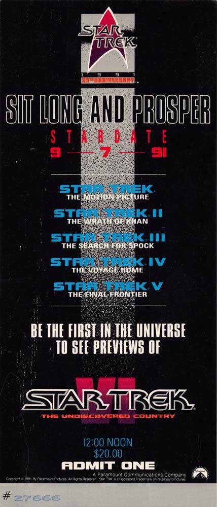 William Shatner STAR TREK VI UNDISCOVERED COUNTRY 1991 original premiere ticket