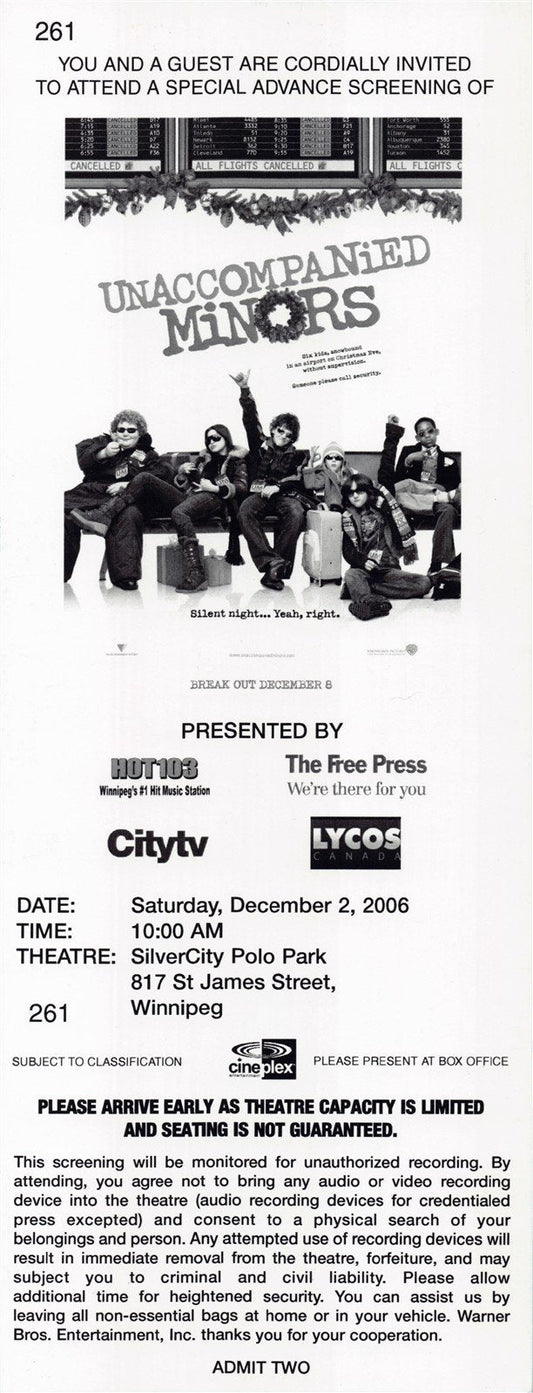 UNACCOMPANIED MINORS premiere ticket 2006