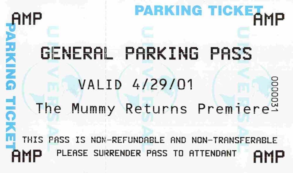 Brendan Fraser THE MUMY RETURNS Rachel Weisz World Premiere package tickets 2001