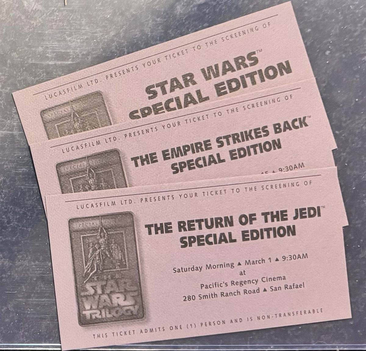Lucasfilm employee STAR WARS SPECIAL EDITION ticket set (of 3) 1997 San Rafael