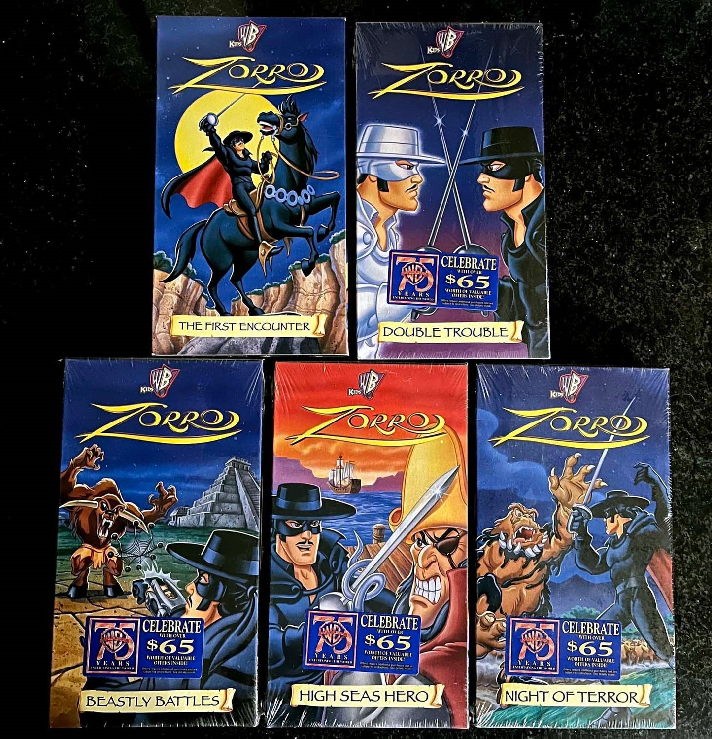 WB Kids Vintage 1997 ZORRO Animated Series lot of 5 VHS tapes SEALED