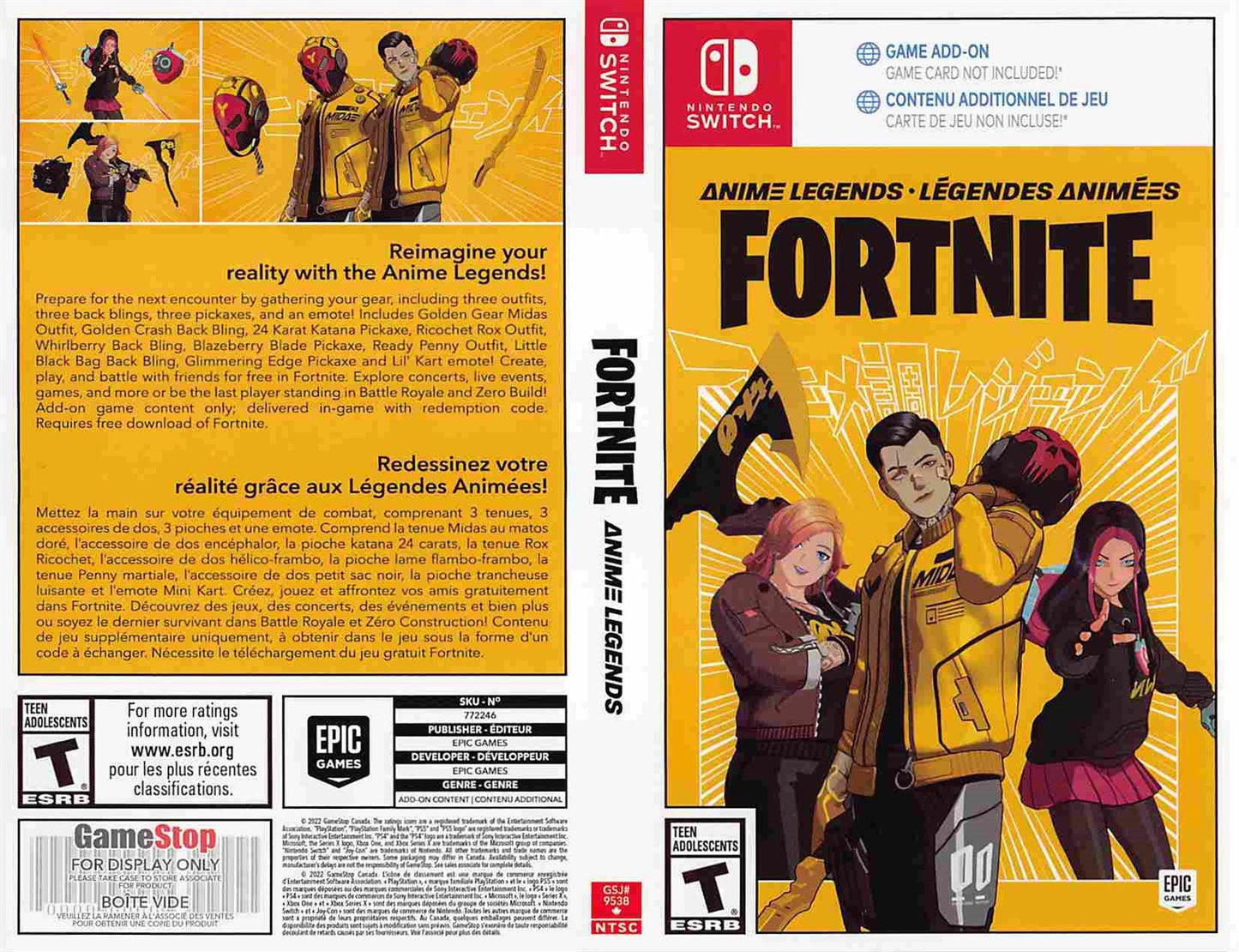 Nintendo Switch FORTNITE ANIME LEGENDS store display box art