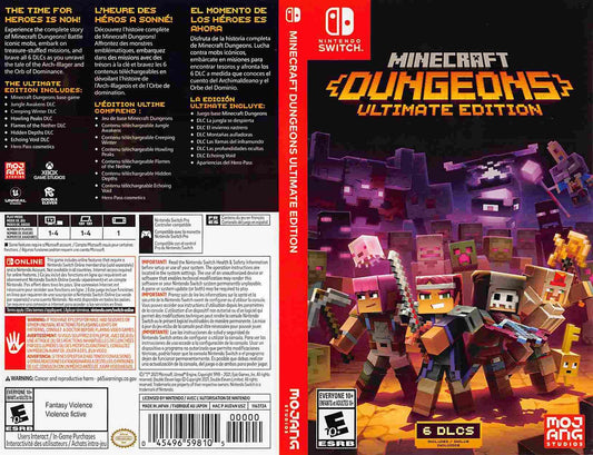 Nintendo Switch MINECRAFT DUNGEONS ULTIMATE EDITION replacement box art