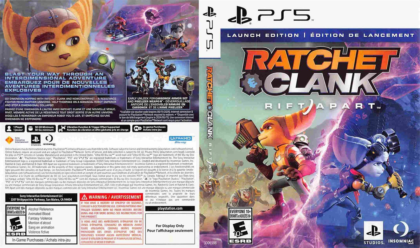 Insomniac RATCHET & CLANK RIFT CLANK LAUNCH EDITION store display box art Sony PS5