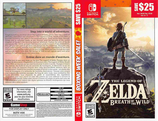 Nintendo Switch LEGEND OF ZELDA BREATH OF THE WILD store display SALE box art