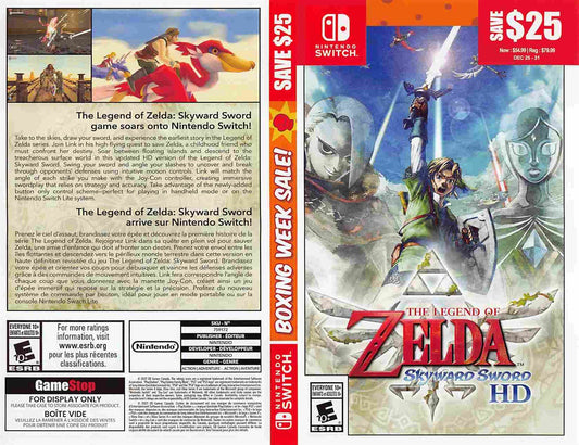 Nintendo Switch LEGEND OF ZELDA SKYWARD SWORD HD store display SALE box art