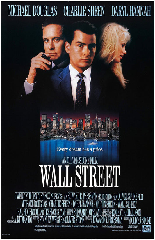 Michael Douglas WALL STREET Charlie Sheen Daryl Hannah movie poster 11x17