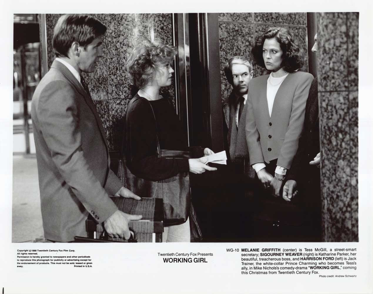 Sigourney Weaver WORKING GIRL H Ford M Griffith original 10x8 press photo 1988