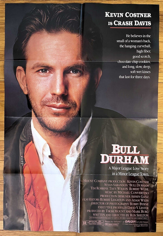 Kevin Costner BULL DURHAM Style B original 27x41 movie poster Susan Sarandon