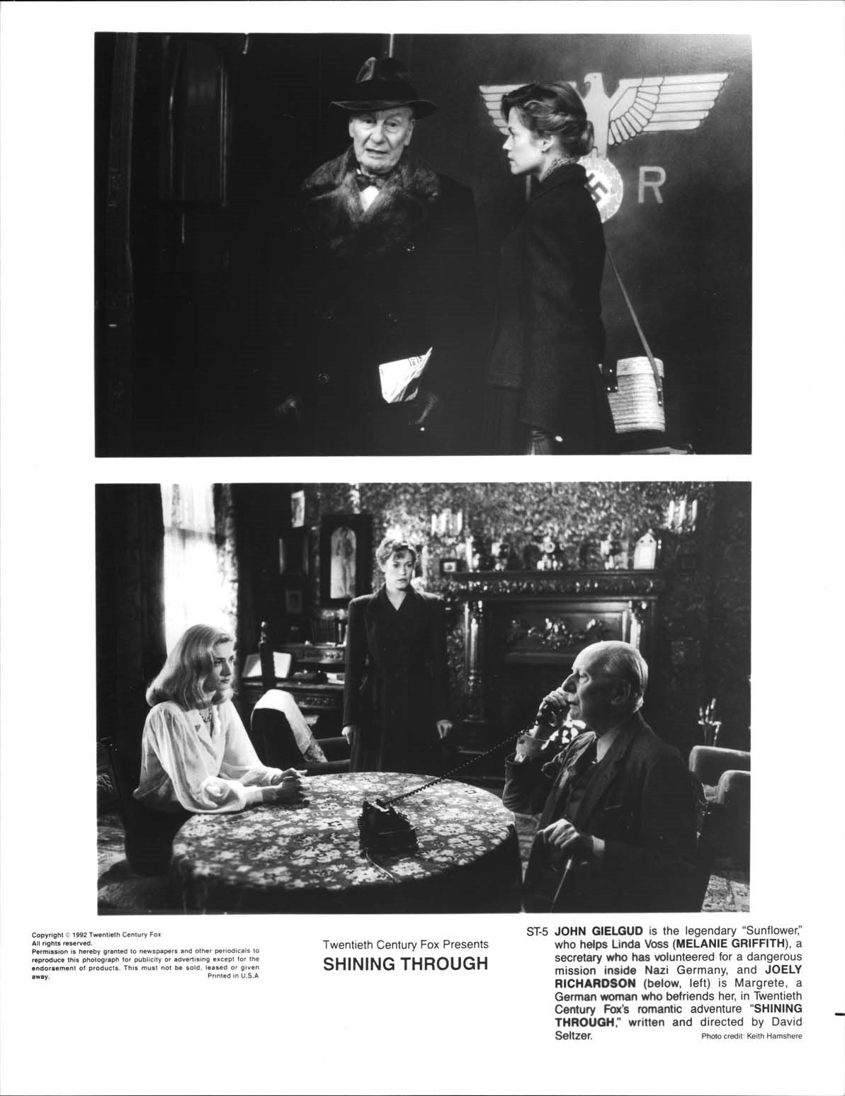 Melanie Griffith SHINING THROUGH John Gielgud original press photos 1992
