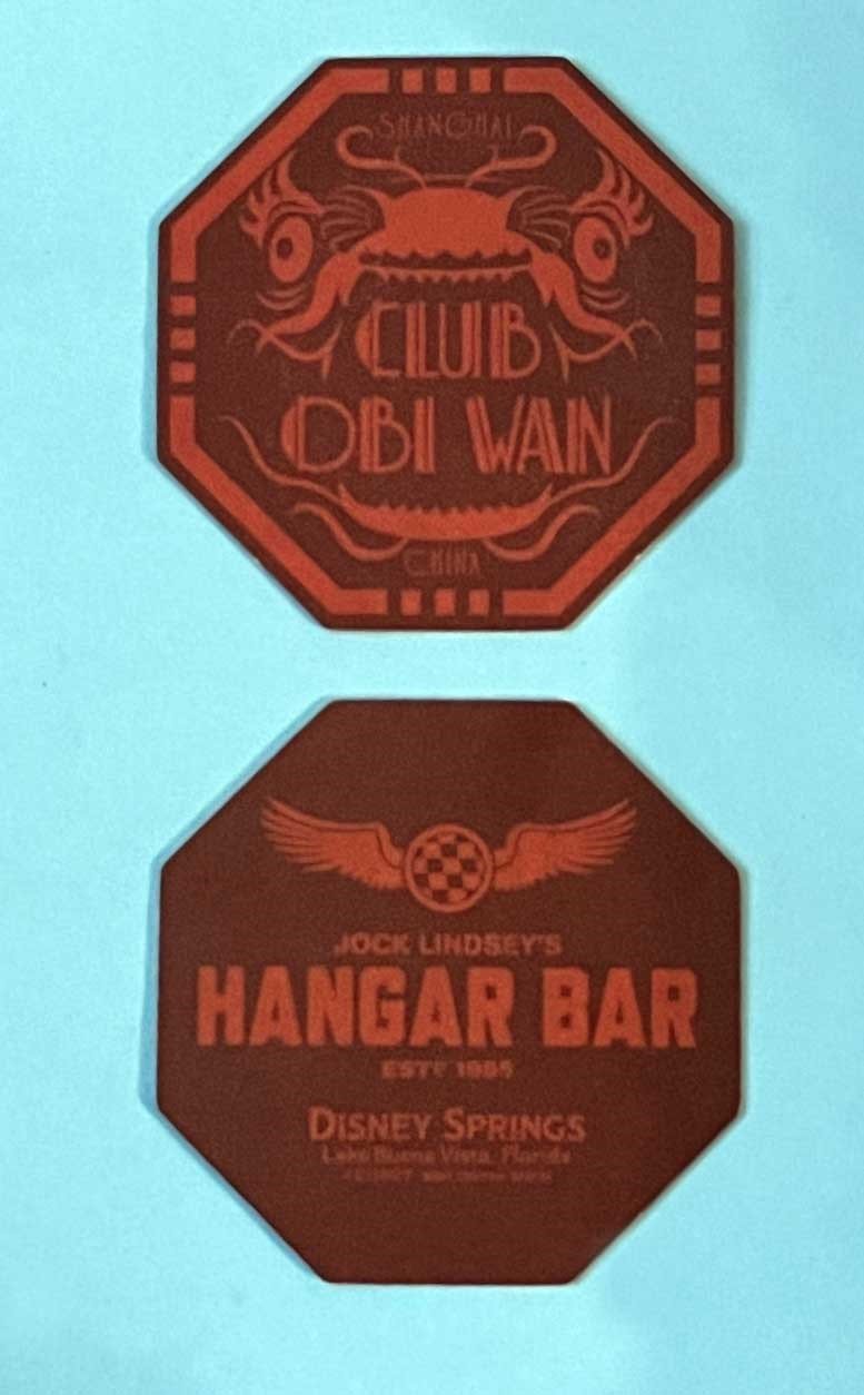 Disney JOCK LINDSEY'S HANGAR BAR Indiana Jones CLUB OBI-WAN drink coaster