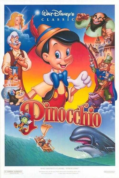 Disney PINOCCHIO animated re-release original 27x40 DS movie poster 1992