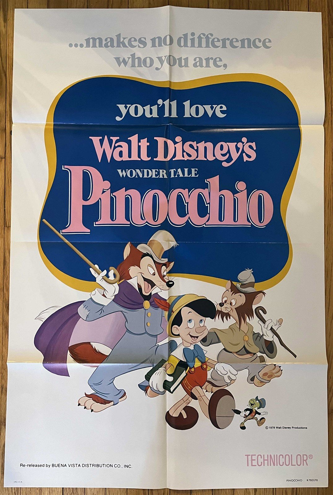 Walt Disney PINOCCHIO movie poster 1978 ORIGINAL 27x41