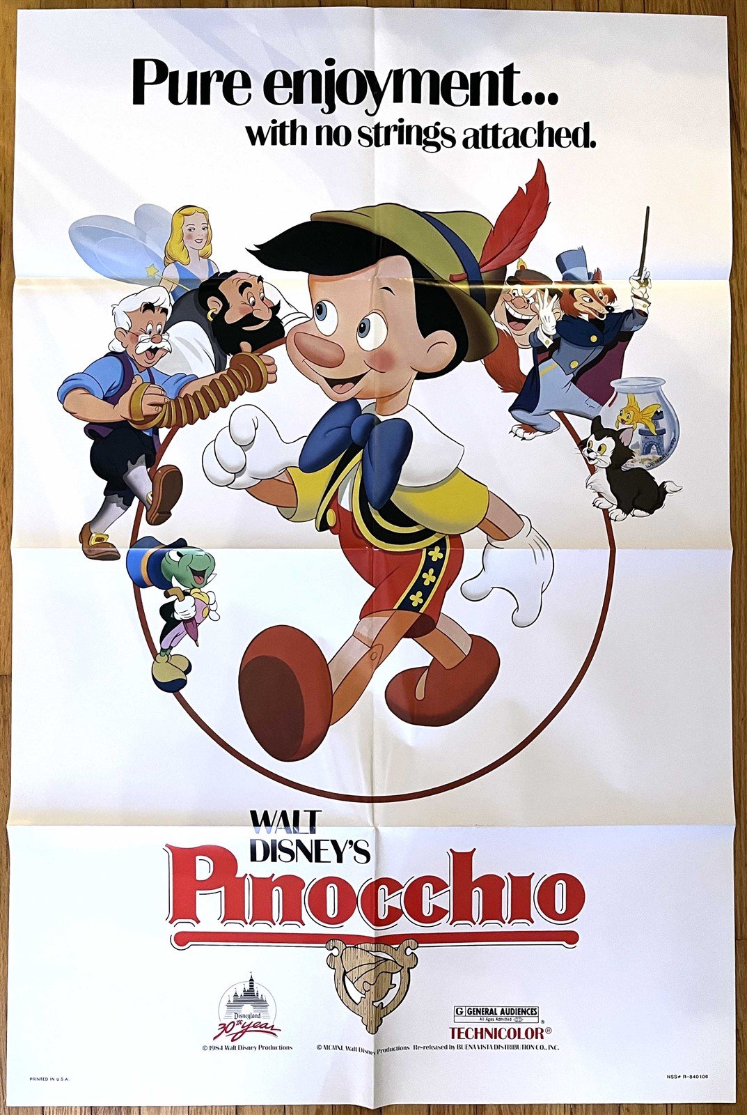Walt Disney PINOCCHIO movie poster 1984 ORIGINAL 27x41