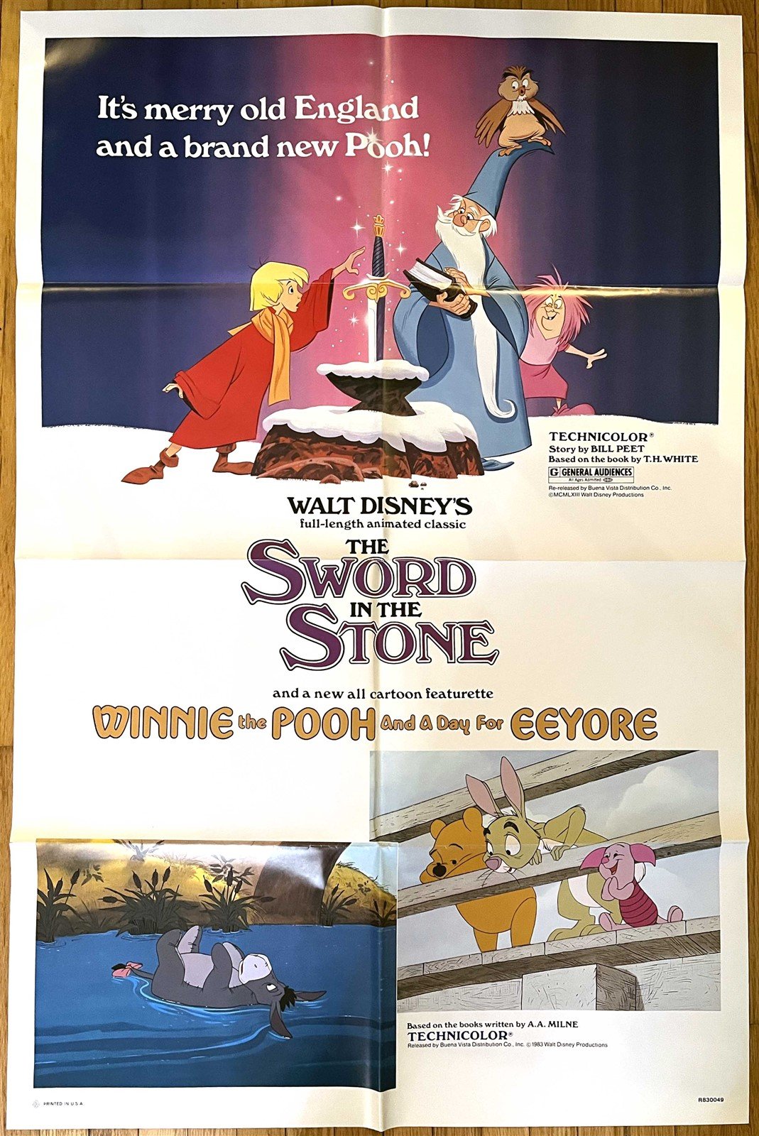Walt Disney SWORD IN THE STONE movie poster 1983 ORIGINAL 27x41 Winnie the Pooh