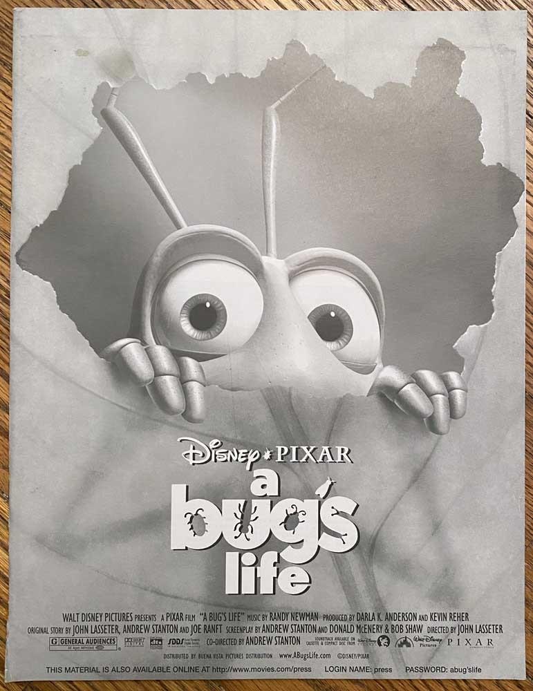 Disney 1998 Pixar A BUG'S LIFE Dave Foley press kit with photo