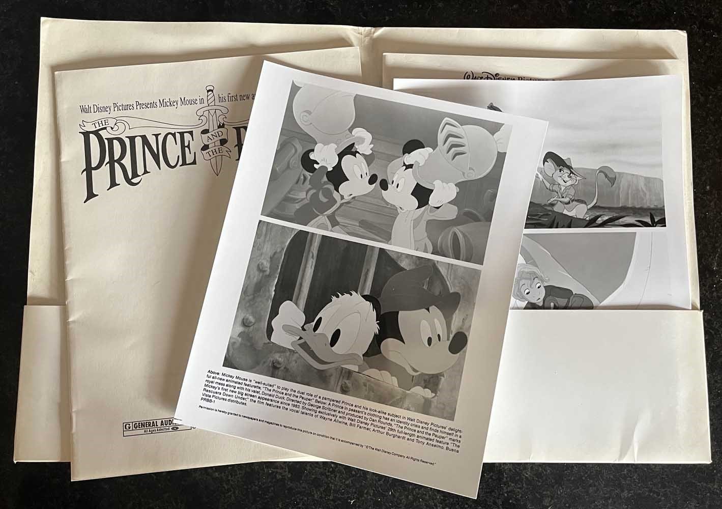 Disney RESCUERS DOWN UNDER & PRINCE AND THE PAUPER press kit 1990